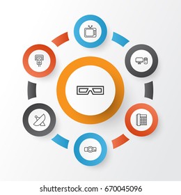 Icons Set. Collection Of Spectacles, Antenna, Presentation And Other Elements. Also Includes Symbols Such As Desktop, Telephone, Security.