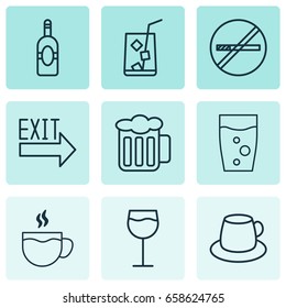 Icons Set. Collection Of Stop Smoke, Coffee Cup, Ale And Other Elements. Also Includes Symbols Such As Smoking, Restrict, Lemonade.