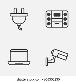 Icons Set. Collection Of Surveillance, Socket, Notebook And Other Elements. Also Includes Symbols Such As Surveillance, Camera, Plug.