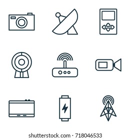 Icons Set. Collection Of Switch, Digital Camera, Wireless Router And Other Elements. Also Includes Symbols Such As Phone, Web, Player.