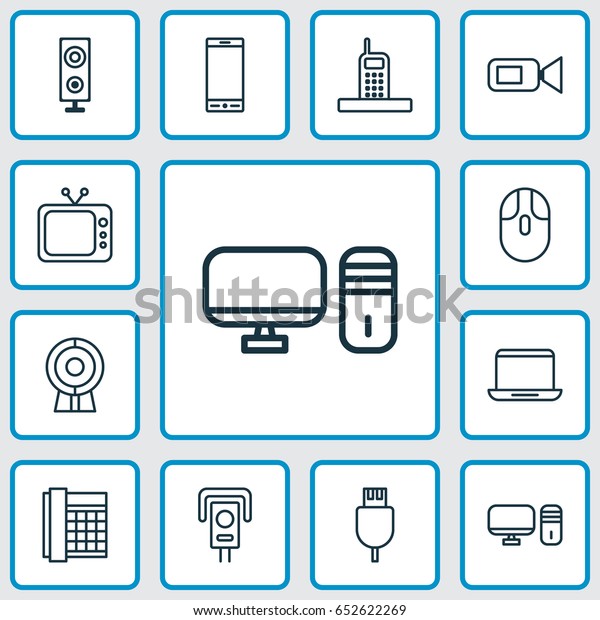 Icons Set. Collection Of Television, Universal\
Serial Bus, Telephone And Other Elements. Also Includes Symbols\
Such As Camera, Control,\
Camcorder.