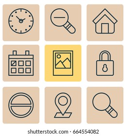 Icons Set. Collection Of Time, Refuse, Safeguard And Other Elements. Also Includes Symbols Such As Estate, Pinpoint, Check.