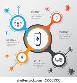 Icons Set. Collection Of Universal Serial Bus, Charge, Wireless Router And Other Elements. Also Includes Symbols Such As Antenna, Radio, Battery.