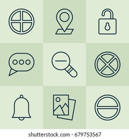 Icons Set. Collection Of Unlock, Message Bubble, Refuse And Other Elements. Also Includes Symbols Such As Plus, Wrong, Ban.