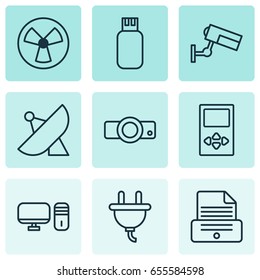 Icons Set. Collection Of Ventilator, Print Device, Player And Other Elements. Also Includes Symbols Such As Ventilator, Photocopy, Desktop.