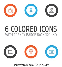 Icons Set. Collection Of Wireless Router, Television, Notebook And Other Elements. Also Includes Symbols Such As Tv, Television, Security.