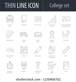 Icons Set of College. Symbol of Intelligent Thin Line Image Pack. Stroke Pictogram Graphic for Web Design. Quality Outline Vector Symbol Concept Collection. Premium Mono Linear