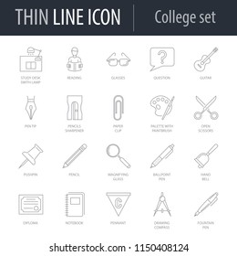 Icons Set of College. Symbol of Intelligent Thin Line Image Pack. Stroke Pictogram Graphic for Web Design. Quality Outline Vector Symbol Concept Collection. Premium Mono