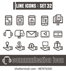 icons set communication line black Modern Style design elements Geometry Straight lines curves vector on white background