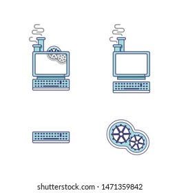 Icons set computers and gears in steampunk. Set of flat icons