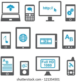 Icons set computers and mobile devices vector. Multimedia concept.