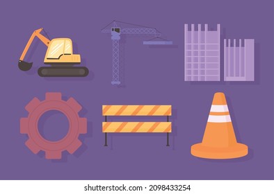 icons set construction and excavator machine