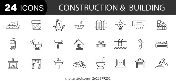 Icons set - construction, home repair tools. Real estate set of web icons in line style. Vector illustration