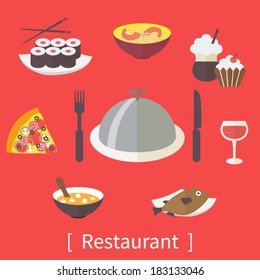  icons set for cooking, restaurant and menu, flat design vector