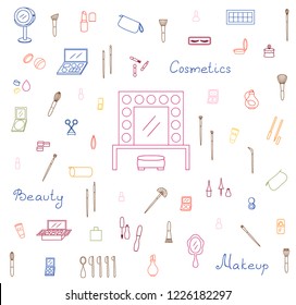Icons set of cosmetics vector illustration sketch logo silhouette