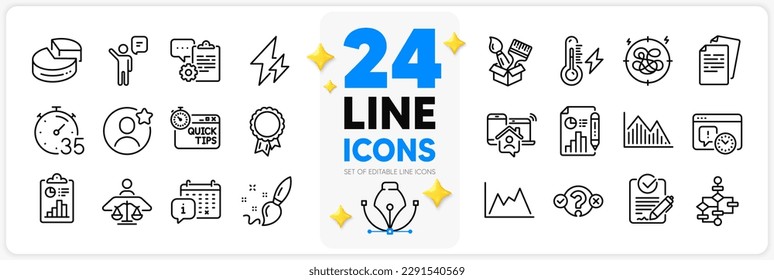 Icons set of Court judge, Timer and Work home line icons pack for app with Electricity, Success, Investment graph thin outline icon. Electricity power, Brush, Project deadline pictogram. Vector