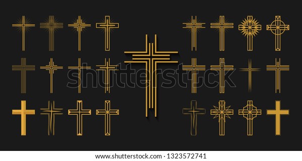 アイコンセット キリスト教の十字架 イエス キリストと神 信仰の標識 教会と祈り 宗教と復活 ベクター画像 のベクター画像素材 ロイヤリティフリー