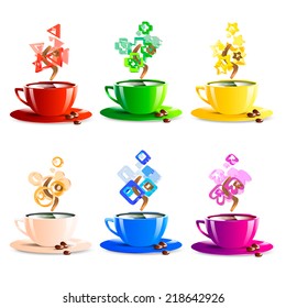 icons set cup of coffee color vector illustration 