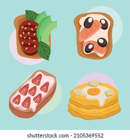 icons set cute tasty breakfast nutrition