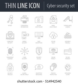 Icons Set of Cyber Security. Symbol of Intelligent Thin Line Image Pack. Stroke Pictogram Graphic for Web Design. Quality Outline Vector Symbol Concept Collection. Premium Mono Linear