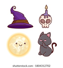 icons set decoration of happy halloween vector illustration design
