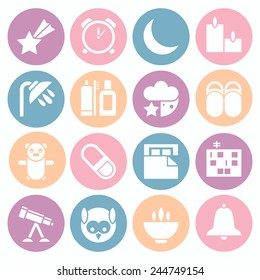 Icons set deep sleep. White icons in a flat style on a coloreds circles