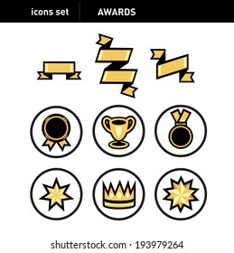 icons set; different awards signs; round icons