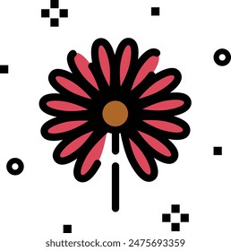 Icons set with different flowers. Blooming plants. Cute сolorful decoration elements. Graphic vector illustration isolated on white background
