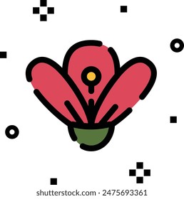 Icons set with different flowers. Blooming plants. Cute сolorful decoration elements. Graphic vector illustration isolated on white background