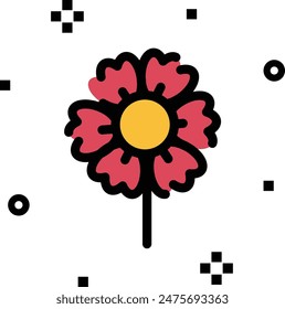 Icons set with different flowers. Blooming plants. Cute сolorful decoration elements. Graphic vector illustration isolated on white background