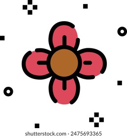Icons set with different flowers. Blooming plants. Cute сolorful decoration elements. Graphic vector illustration isolated on white background