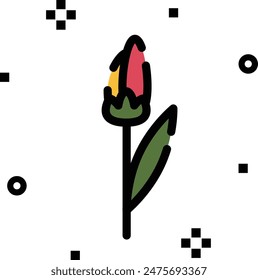 Icons set with different flowers. Blooming plants. Cute сolorful decoration elements. Graphic vector illustration isolated on white background