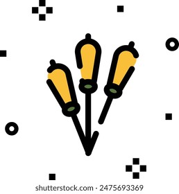 Icons set with different flowers. Blooming plants. Cute сolorful decoration elements. Graphic vector illustration isolated on white background