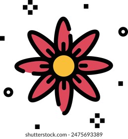 Icons set with different flowers. Blooming plants. Cute сolorful decoration elements. Graphic vector illustration isolated on white background