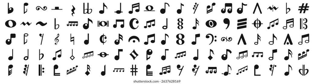  icons set. Different musical notes and symbols are creating a beautiful symphony of sound design