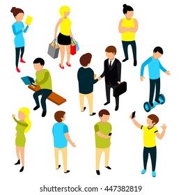Icons set of different people diverse by job education level sex clothes hairs flat isometric3d illustration.
