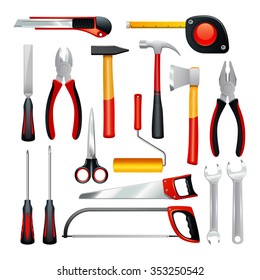 Icons set of different simple tools for housework and non professional repair realistic isolated vector illustration 