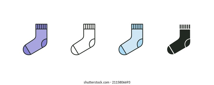 Icons set with different socks. Colorful, black and white variants. Ped or low cut sock type. Vector illustration. Ideal for online store or package design. 