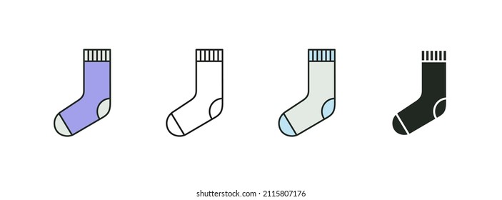 Iconos con diferentes calcetines. Variantes coloridas, negras y blancas. Tipo de calcetín de cuarzo o tobillos. Ilustración vectorial. Ideal para el diseño de paquetes o tiendas online. 
