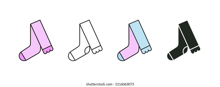 Icons set with different socks. Stockings. Colorful, black and white variants. Vector illustration. Ideal for online store or package design. 
