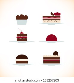 Icons set of different sweets, biscuits, cakes. Bakery collection can be used for design cafe menu etc