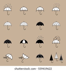 Icons set with different umbrellas. Background