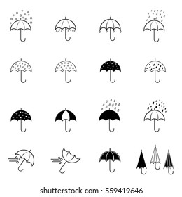 Icons set with different umbrellas. Background