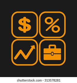 Icons set: dollar, percent, briefcase, curve