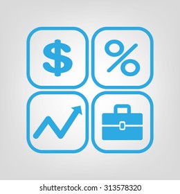 Icons set: dollar, percent, briefcase, curve