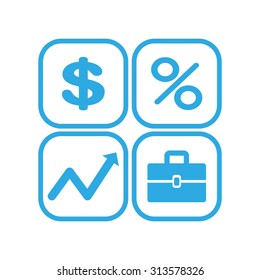 Icons set: dollar, percent, briefcase, curve