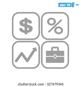 Icons set: dollar, percent, briefcase, curve