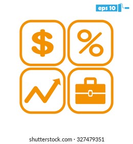 Icons set: dollar, percent, briefcase, curve