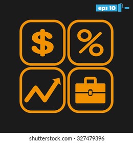 Icons set: dollar, percent, briefcase, curve