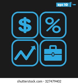 Icons set: dollar, percent, briefcase, curve